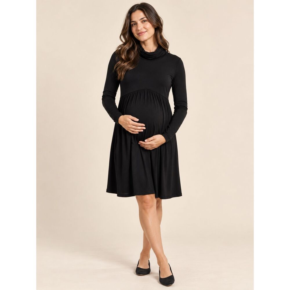 Motherhood Maternity Black Cowl Neck Long Sleeve Empire Waist Dress M